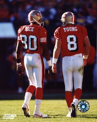 Steve Young and Jerry Rice, San Francisco 49ers, Double Matte  8" X 10" Photograph (Unframed)