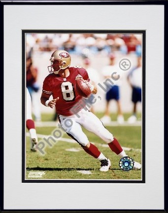 Steve Young "Dropping Back" Double Matted 8" X 10" Photograph in Black Anodized Aluminum Frame