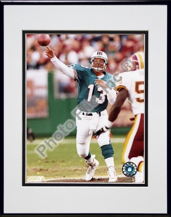 Dan Marino, Miami Dolphins, Passing Action, Double Matte  8" X 10" Photograph in Black Anodized Aluminum Frame