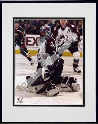 Patrick Roy "Action vs. the Minnesota Wild" Double Matted 8" x 10" Photograph in Black Anodized Alum