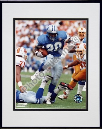 Barry Sanders "Action" Double Matted 8" x 10" Photograph in Black Anodized Aluminum Frame