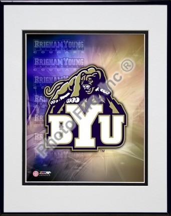 Brigham Young (BYU) Cougars Logo Double Matted 8" x 10" Photograph in Black Anodized Aluminum Frame