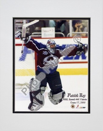 Patrick Roy "448 Wins with Overlay" Double Matted 8" x 10" Photograph (Unframed)