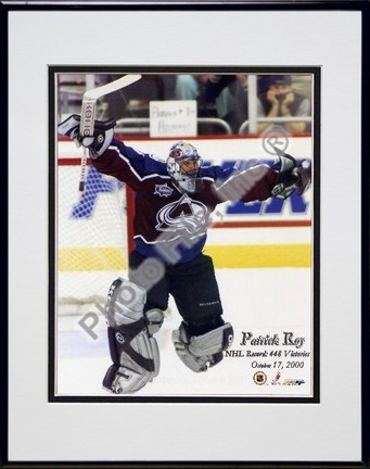 Patrick Roy "448 Wins with Overlay" Double Matted 8" x 10" Photograph in Black Anodized Aluminum Fra