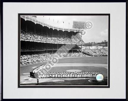Yankee Stadium Left Field 1955 World Series Opening Game Double Matted 8" x 10" Photograph in Black Anodized A