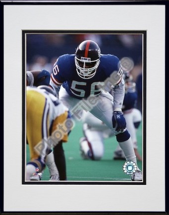 Lawrence Taylor "Defensive Stance" Double Matted 8" X 10" Photograph in Black Anodized Aluminum Fram