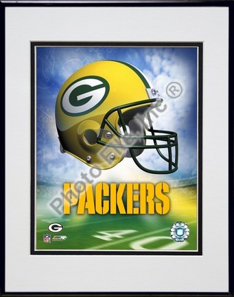 Green Bay Packers "Helmet Logo" Double Matted 8" X 10" Photograph in Black Anodized Aluminum Frame