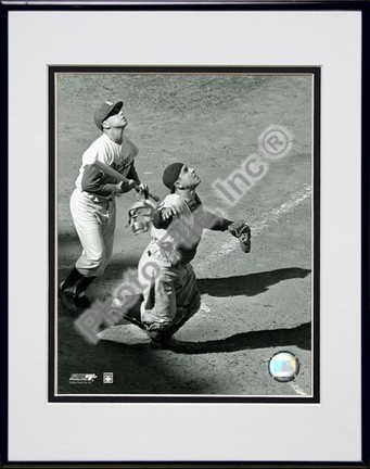 Yogi Berra "Catching Action / Sepia" Double Matted 8" X 10" Photograph Black Anodized Aluminum Frame