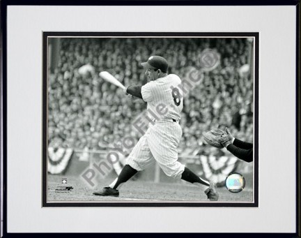 Yogi Berra "Batting Action / Sepia" Double Matted 8" X 10" Photograph Black Anodized Aluminum Frame