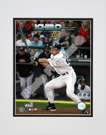 Ichiro Suzuki "All Time Single Season Hits Leader at 262 Hits" Double Matted 8" X 10" Photograph (Un