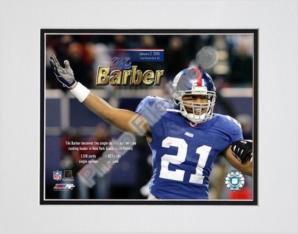 Tiki Barber "Sets New York Giants Single-Season and All-Time Rushing Record" Double Matted 8" X 10" 