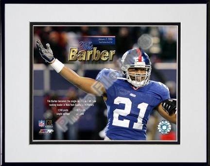 Tiki Barber "Sets New York Giants Single-Season and All-Time Rushing Record" Double Matted 8" X 10" 