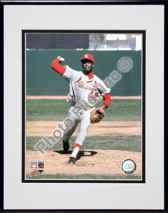 Bob Gibson Pitching Action Double Matted 8" X 10" Photograph in Black Anodized Aluminum Frame