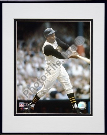 Roberto Clemente Batting Action Double Matted 8" X 10" Photograph in Black Anodized Aluminum Frame