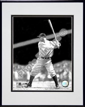 Lou Gehrig Batting Action Double Matted 8" X 10" Photograph in Black Anodized Aluminum Frame