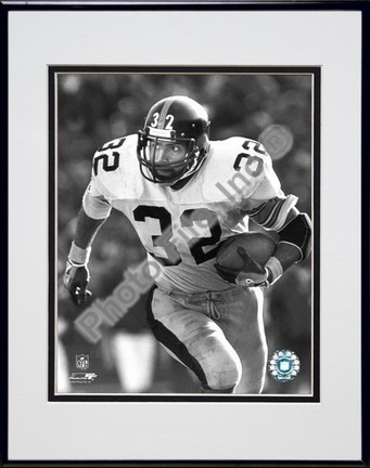Franco Harris "Rushing With Ball" (Black & White) Double Matted 8" X 10" Photograph in Black Ano