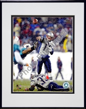 Tom Brady "Passing in Snow 12/7/03" Double Matted 8" X 10" Photograph in Black Anodized Aluminum Fra