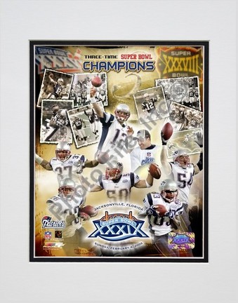 New England Patriots "3 Time Super Bowl  Champions Composite" Double Matted 8" X 10" Photograph (Unf