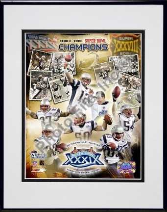 New England Patriots "3 Time Super Bowl  Champions Composite" Double Matted 8" X 10" Photograph in a