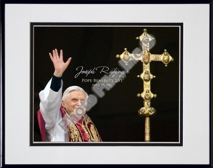 Pope Benedict XVI "Cross" Double Matted 8" X 10" Photograph in Black Anodized Aluminum Frame