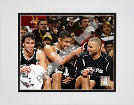 Manu Ginobili, Tim Duncan and Tony Parker 2005 Double Matted 8" X 10" Photograph (Unframed)