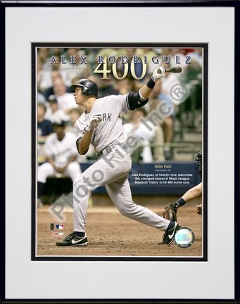 Alex Rodriguez "6/8/05 400th Career Home Run" Double Matted 8" X 10" Photograph in Black Anodized Al