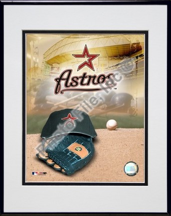 Houston Astros "2005 Logo / Cap and Glove" Double Matted 8" X 10" Photograph in Black Anodized Alumi