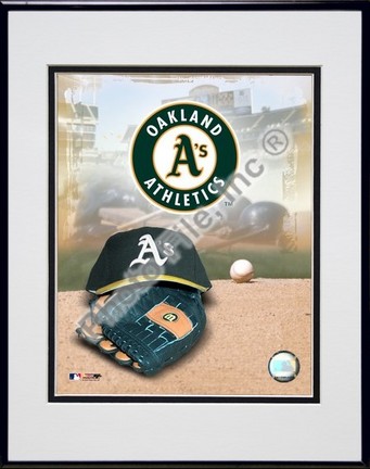 Oakland Athletics "2005 Logo / Cap and Glove" Double Matted 8" X 10" Photograph in Black Anodized Al
