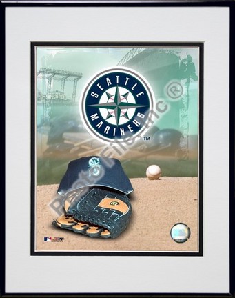 Seattle Mariners "2005 Logo / Cap and Glove" Double Matted 8" X 10" Photograph in Black Anodized Alu