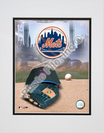 New York Mets "2005 Logo / Cap and Glove" Double Matted 8" X 10" Photograph (Unframed)