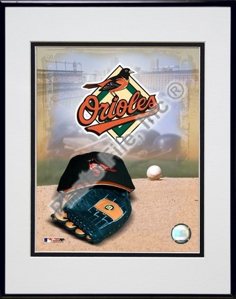 Baltimore Orioles "2005 Logo / Cap and Glove" Double Matted 8" X 10" Photograph in Black Anodized Al