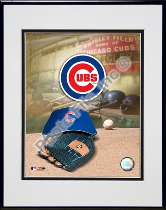 Chicago Cubs "2005 Logo / Cap and Glove" Double Matted 8" X 10" Photograph in Black Anodized Aluminu