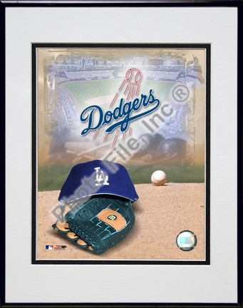 Los Angeles Dodgers "2005 Logo / Cap and Glove" Double Matted 8" X 10" Photograph in Black Anodized 