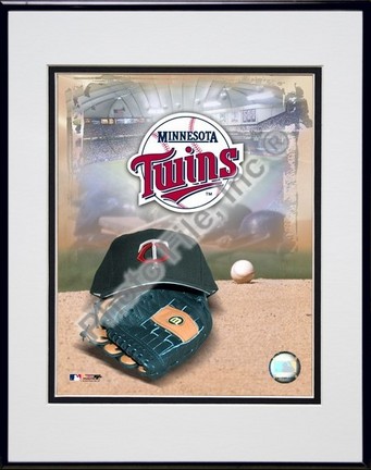 Minnesota Twins "2005 Logo / Cap and Glove" Double Matted 8" X 10" Photograph in Black Anodized Alum