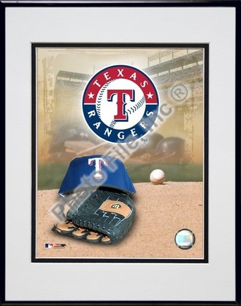 Texas Rangers "2005 Logo / Cap and Glove" Double Matted 8" X 10" Photograph in Black Anodized Alumin