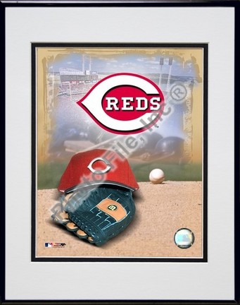 Cincinnati Reds "2005 Logo / Cap and Glove" Double Matted 8" X 10" Photograph in Black Anodized Alum