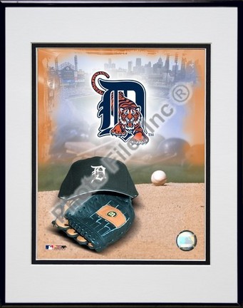 Detroit Tigers "2005 Logo / Cap and Glove" Double Matted 8" X 10" Photograph in Black Anodized Alumi