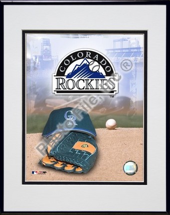 Colorado Rockies "2005 Logo / Cap and Glove" Double Matted 8" X 10" Photograph in Black Anodized Alu