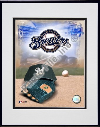 Milwaukee Brewers "2005 Logo / Cap and Glove" Double Matted 8" X 10" Photograph in Black Anodized Al
