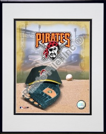 Pittsburgh Pirates "2005 Logo / Cap and Glove" Double Matted 8" X 10" Photograph in Black Anodized A