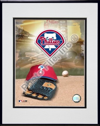 Philadelphia Phillies "2005 Logo / Cap and Glove" Double Matted 8" X 10" Photograph in Black Anodize