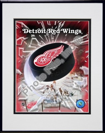 Detroit Red Wings "2005 Logo / Puck" Double Matted 8" X 10" Photograph in Black Anodized Aluminum Fr