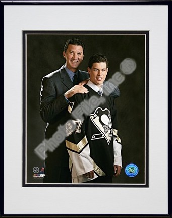 Sidney Crosby and Mario Lemieux "2005 Draft Day" Double Matted 8" X 10" Photograph in Black Anodized