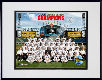 2005 White Sox World Series Champions Sit Down Team Photo Double Matted 8” x 10” Photograph in Black Anodized Alumin