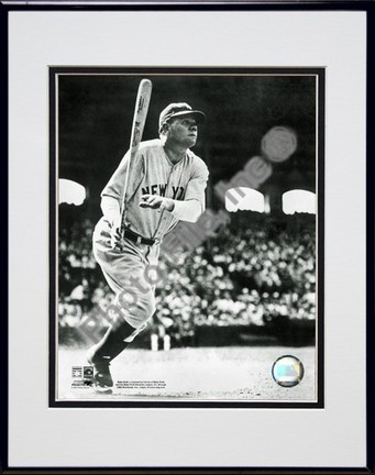 Babe Ruth "Batting Action - Starting to Run" Double Matted 8" x 10" Photograph in Black Anodized Alu