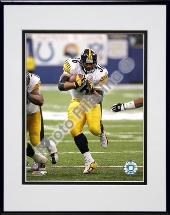 Jerome Bettis "2005 / 2006 Action in White Jersey" Double Matted 8" x 10" Photograph in Black Anodiz