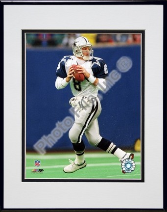Troy Aikman "Dropping Back" Double Matted 8" x 10" Photograph in Black Anodized Aluminum Frame