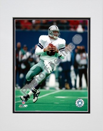 Troy Aikman "Dropping Back - Close Up" Double Matted 8" x 10" Photograph (Unframed)