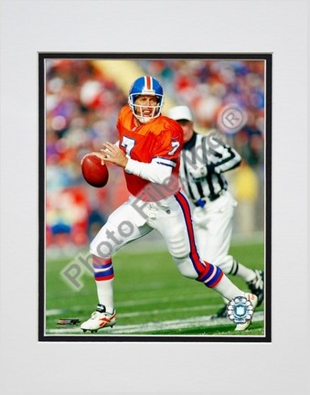 John Elway "Orange Uniform Action" Double Matted 8" x 10" Photograph (Unframed)