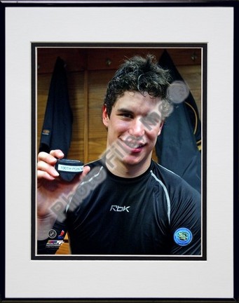 Sidney Crosby "100th Point" Double Matted 8" x 10" Photograph Black Anodized Aluminum Frame